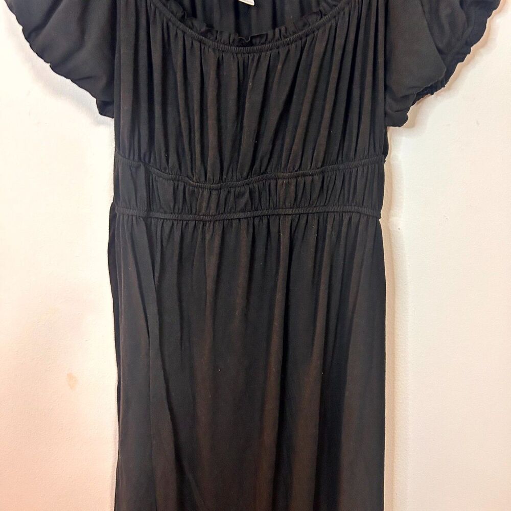 Love Squad Maxi Dress Womens 2X Plus Black Pleated Ruffle Trim Modest Minimalist - Picture 5 of 11